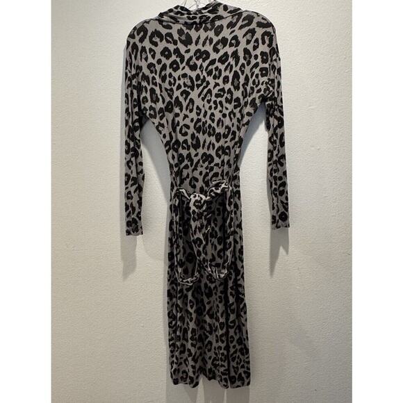 LK Bennett Size US6 Gray Black Leopard Print Long Sleeve Belted Dress READ - Picture 4 of 10